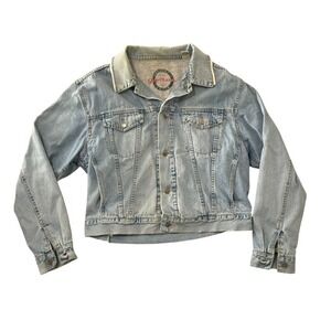 Vtg Gap Classic Authentic Denim Jacket Faded Light Wash Cropped Trucker - L